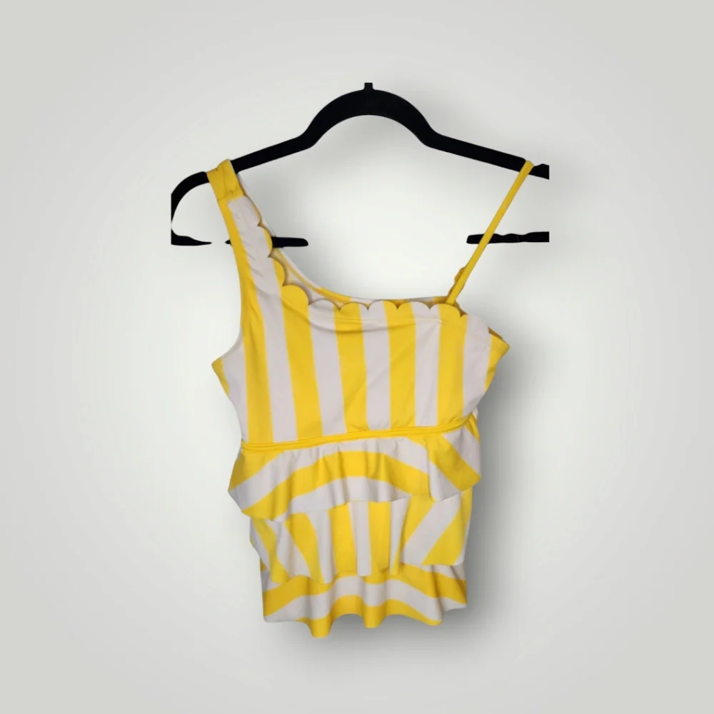 Justice canary yellow white striped tankini top youth size 16